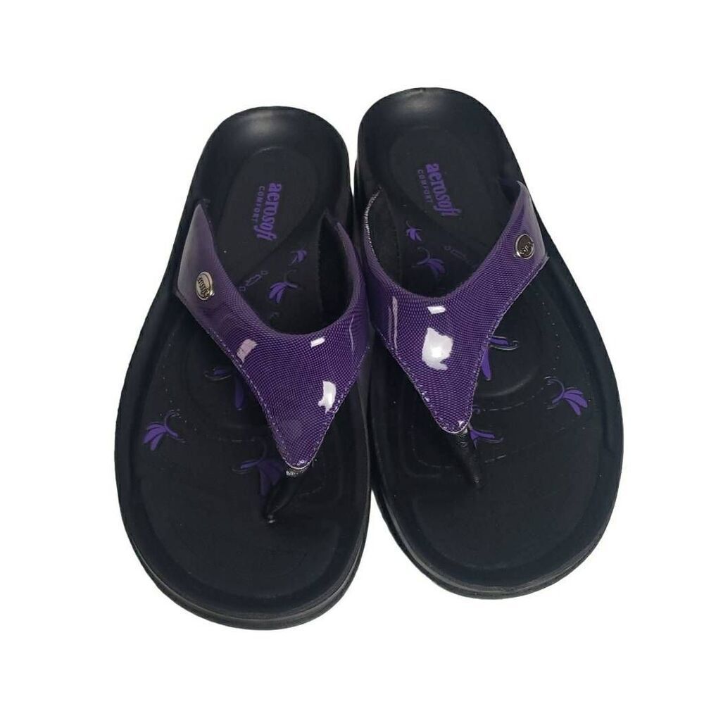 Aerosoft Comfort Purple and Black Flip Flops Size 39 /8